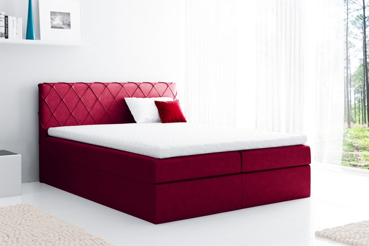 Boxspringbett Schlafzimmerbett GRETA 160x200cm Stoff Rot