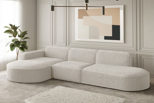 Ecksofa Designersofa PALMA in Stoff Ascot Beige Ottomane Links