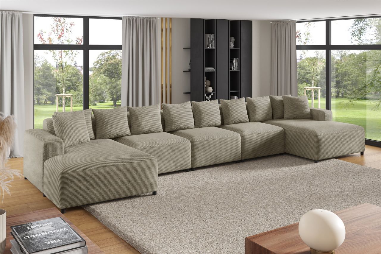 Wohnlandschaft Sofa U-Form ersofa MEGAN XL in Stoff Poso Beige