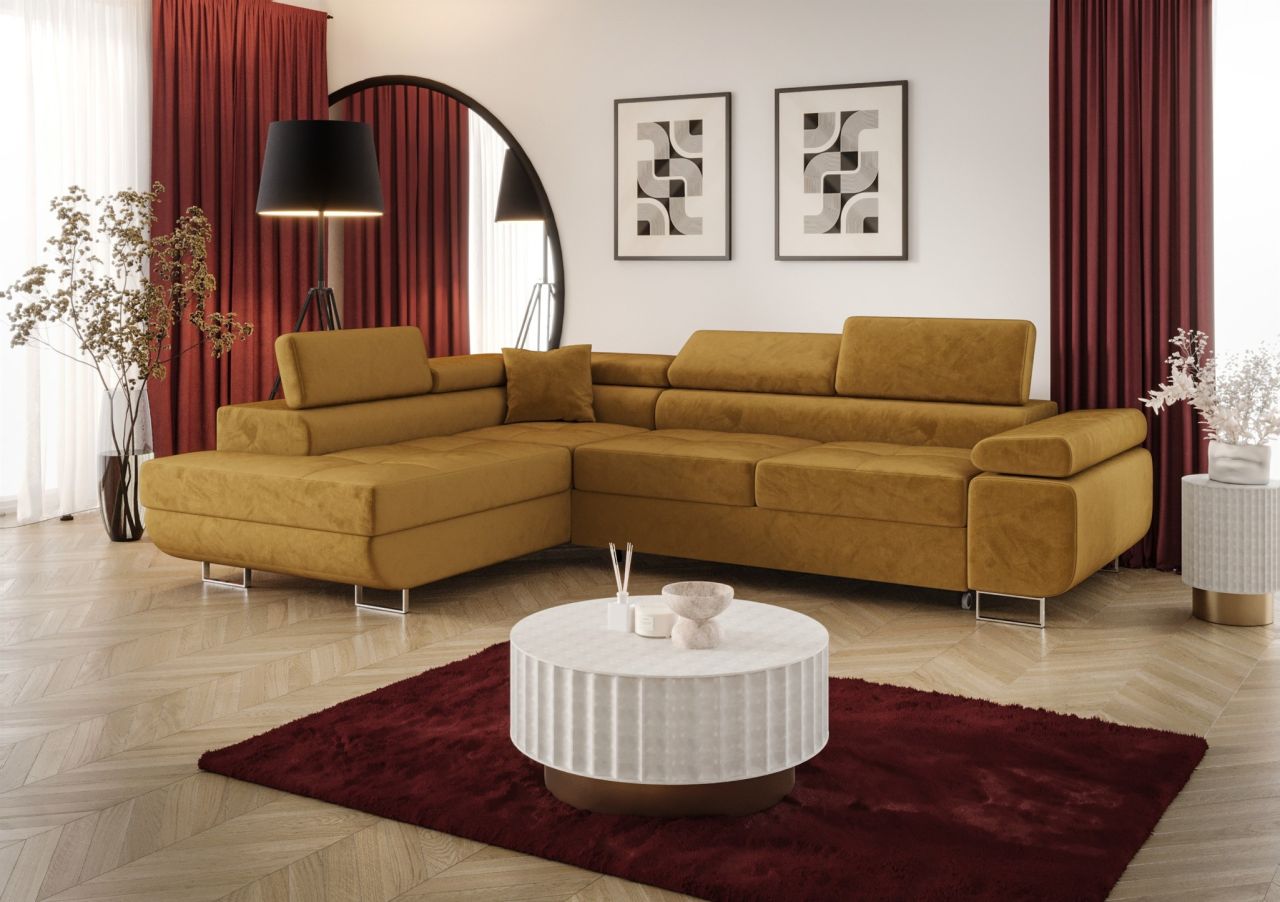 Ecksofa Schlafsofa Sofa MONARO Stoff Monolith Honiggelb Ottomane Links