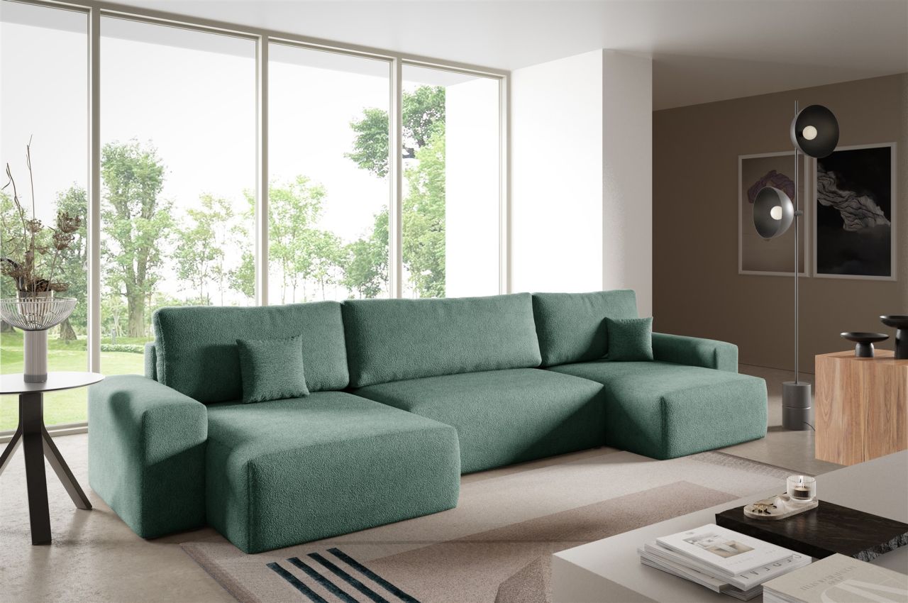Wohnlandschaft mit Schlaffunktion ARONA in Stoff Centaur Meeresgrün