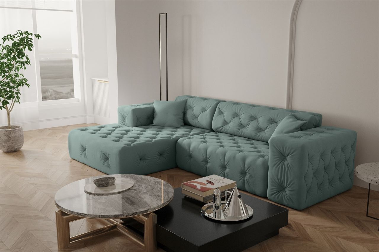 Ecksofa ersofa CHANTAL in Stoff Opera Velvet Saphir Ottomane Links