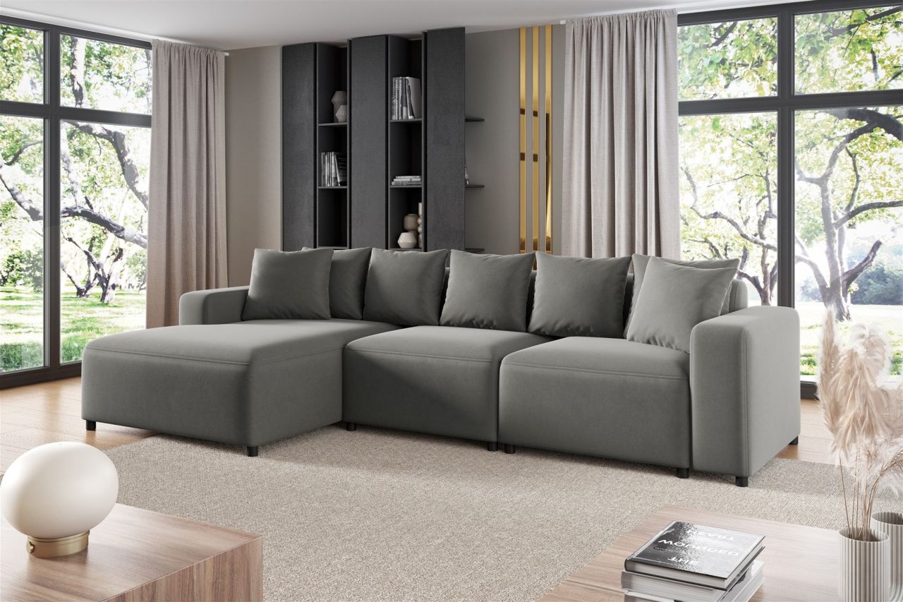 Ecksofa ersofa Sofa MEGAN in Stoff Salvador Grau Ottomane Links