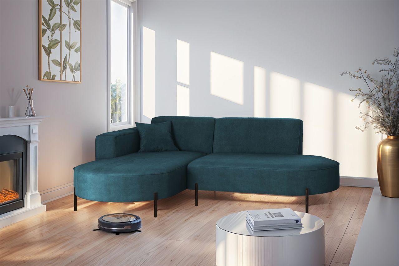 Ecksofa ersofa VALENCIA XS in Stoff Noel Blau Ottomane Links