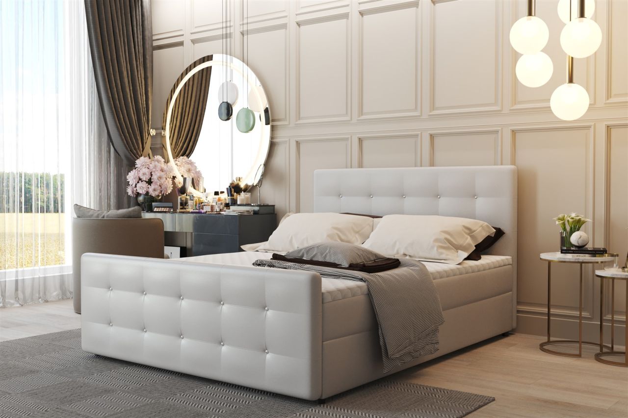 Boxspringbett Schlafzimmerbett CARLOS 160x220cm Kunstleder Weiss inkl.Bettkasten