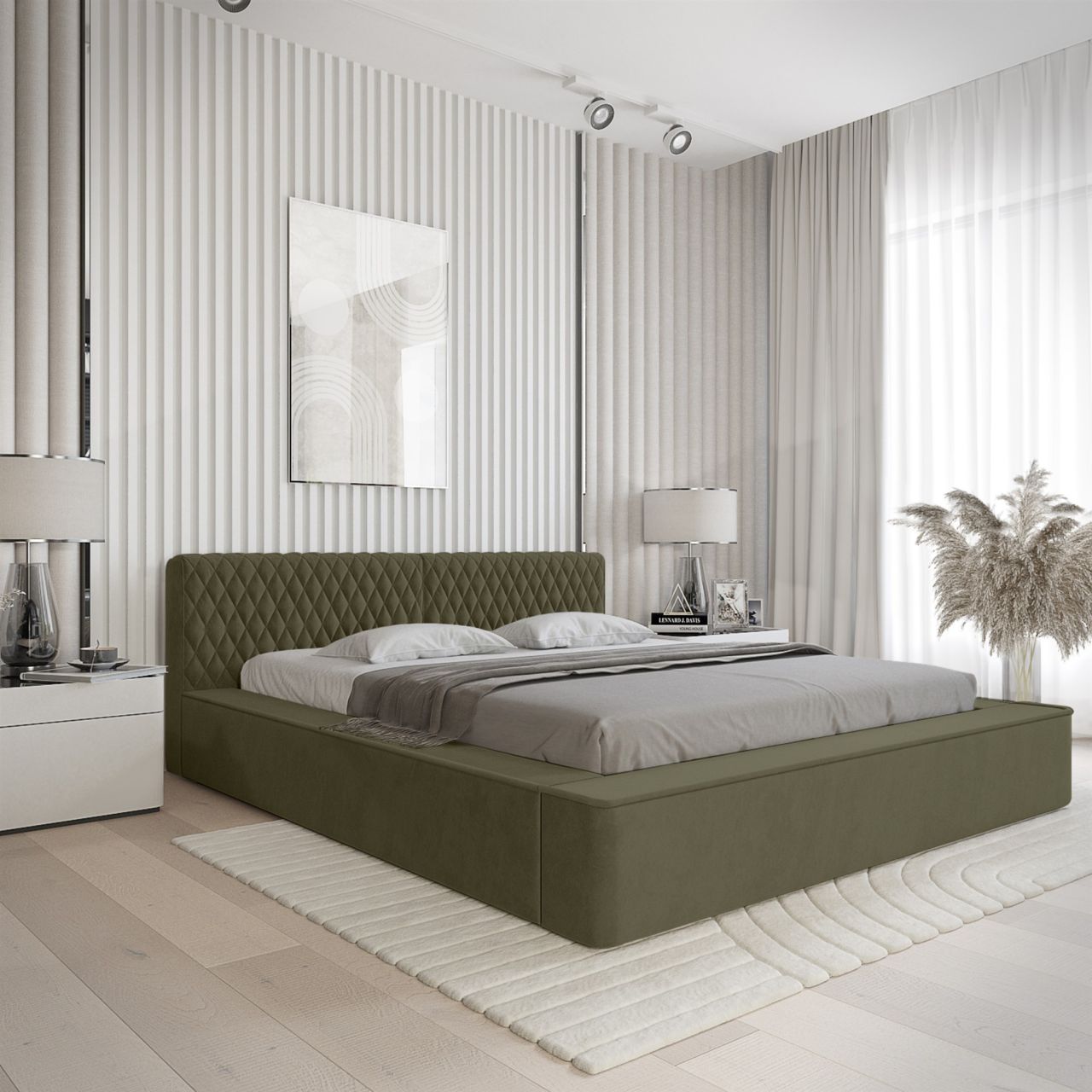 Polsterbett Doppelbett NORFOLK Komplettset 140x200cm in Stoff Ditra Forest