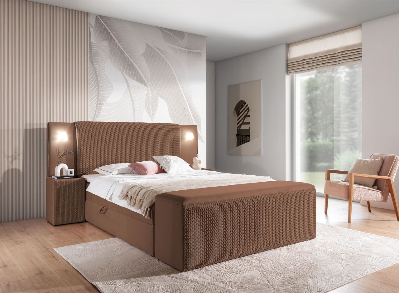 Boxspringbett Bett MARTEN 180x220cm Set.3 in Stoff Magic Velvet Braun