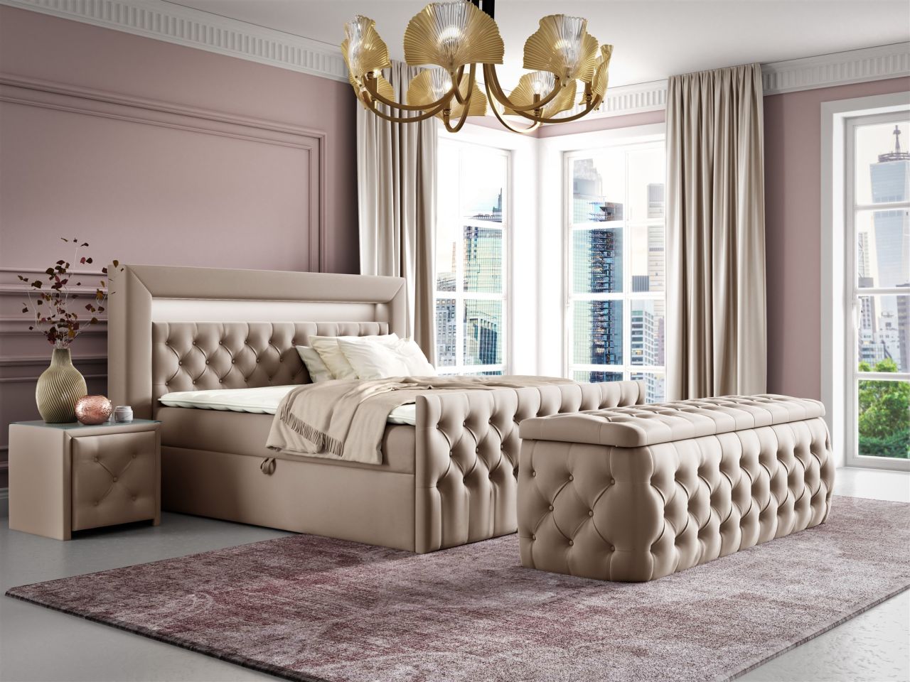 Boxspringbett Schlafzimmerbett ERNESTO Nr.4 160x200cm in Elisa Velvet Beige