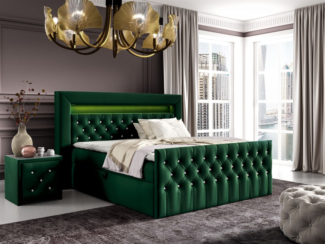 Boxspringbett Schlafzimmerbett SEVRA Nr.1 120x200cm in Elisa Velvet Dunkelgrün