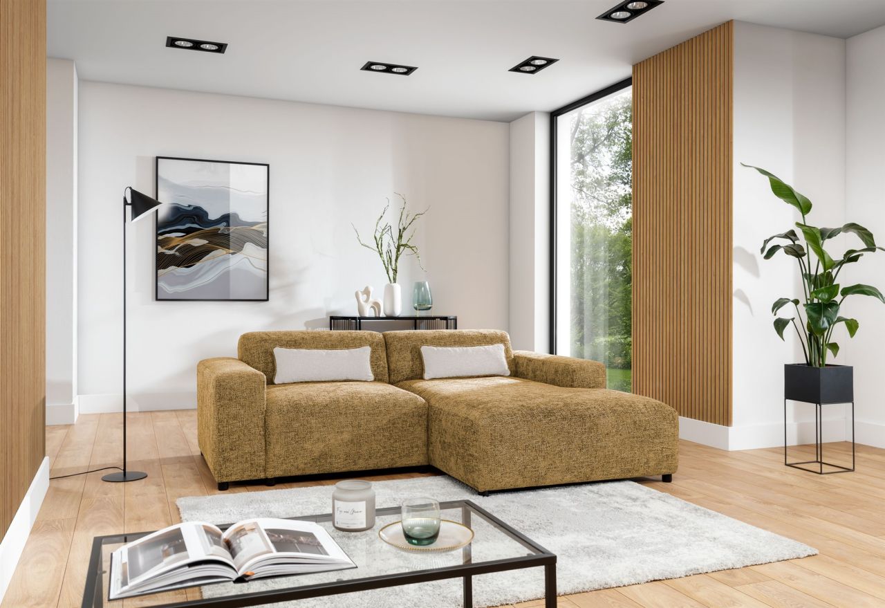 Ecksofa ersofa ROMY XS in Stoff Enjoy Me Honiggelb Ottomane Rechts