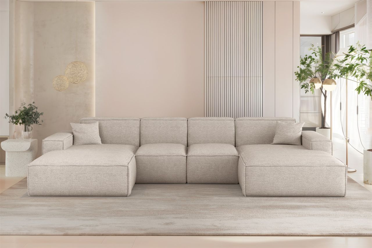 Wohnlandschaft Sofa U-Form CELES PREMIUM XS in Stoff Artico Creme