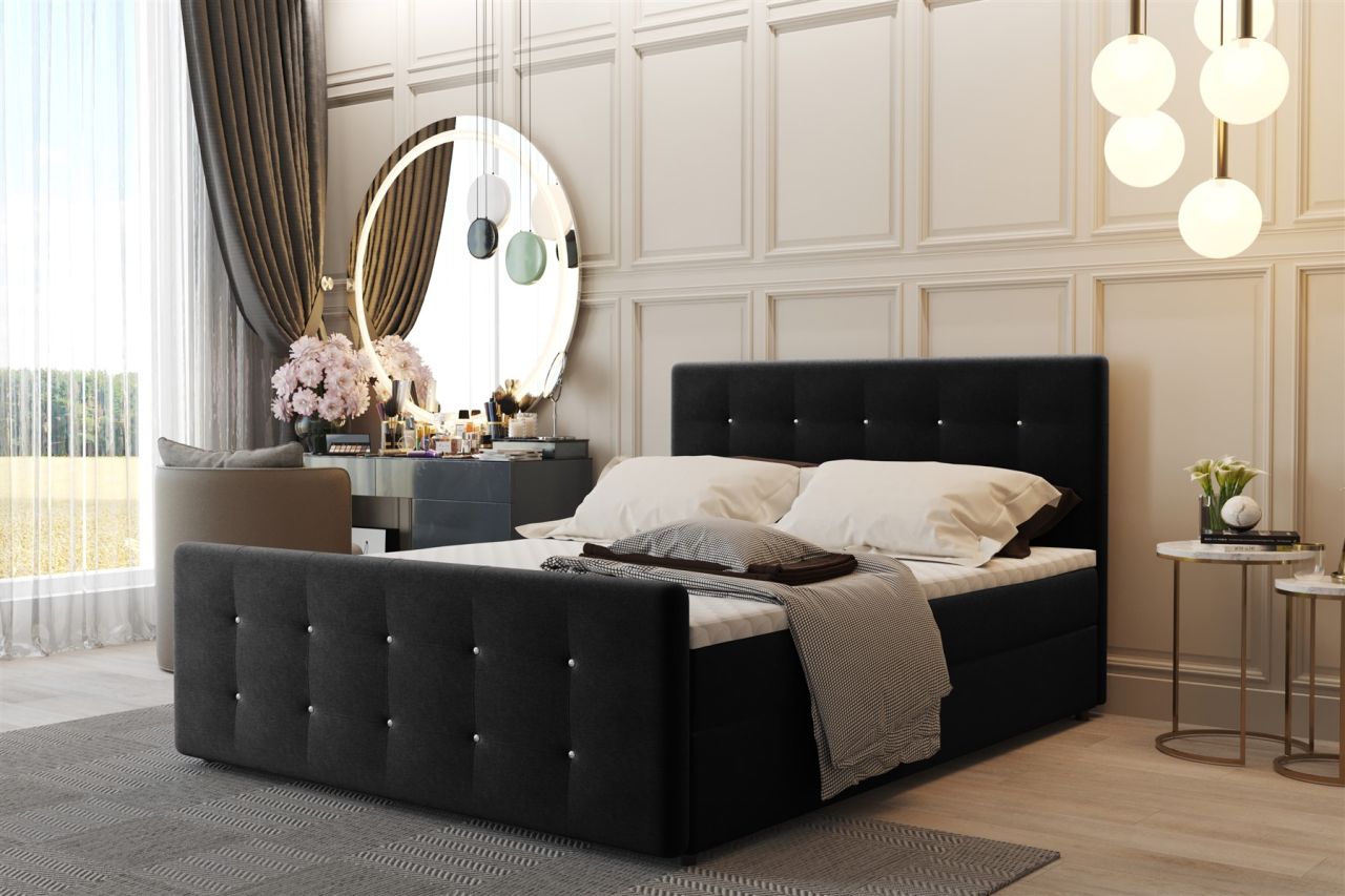 Boxspringbett Schlafzimmerbett CARLOS 200x200cm Stoff Cosmic Schwarz inkl.Bet...