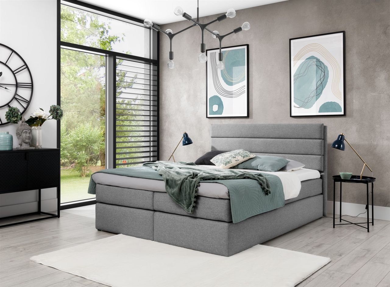 Boxspringbett Schlafzimmerbett Bett DAVINO DELUX Stoff Grau 120x200cm