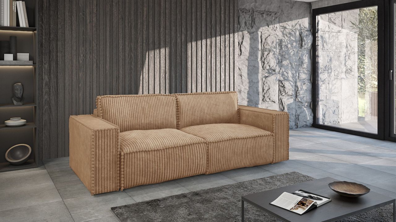 Sofa 3-Sitzer mit Schlaffunktion VAJANA Stoff Tilia Rostbraun