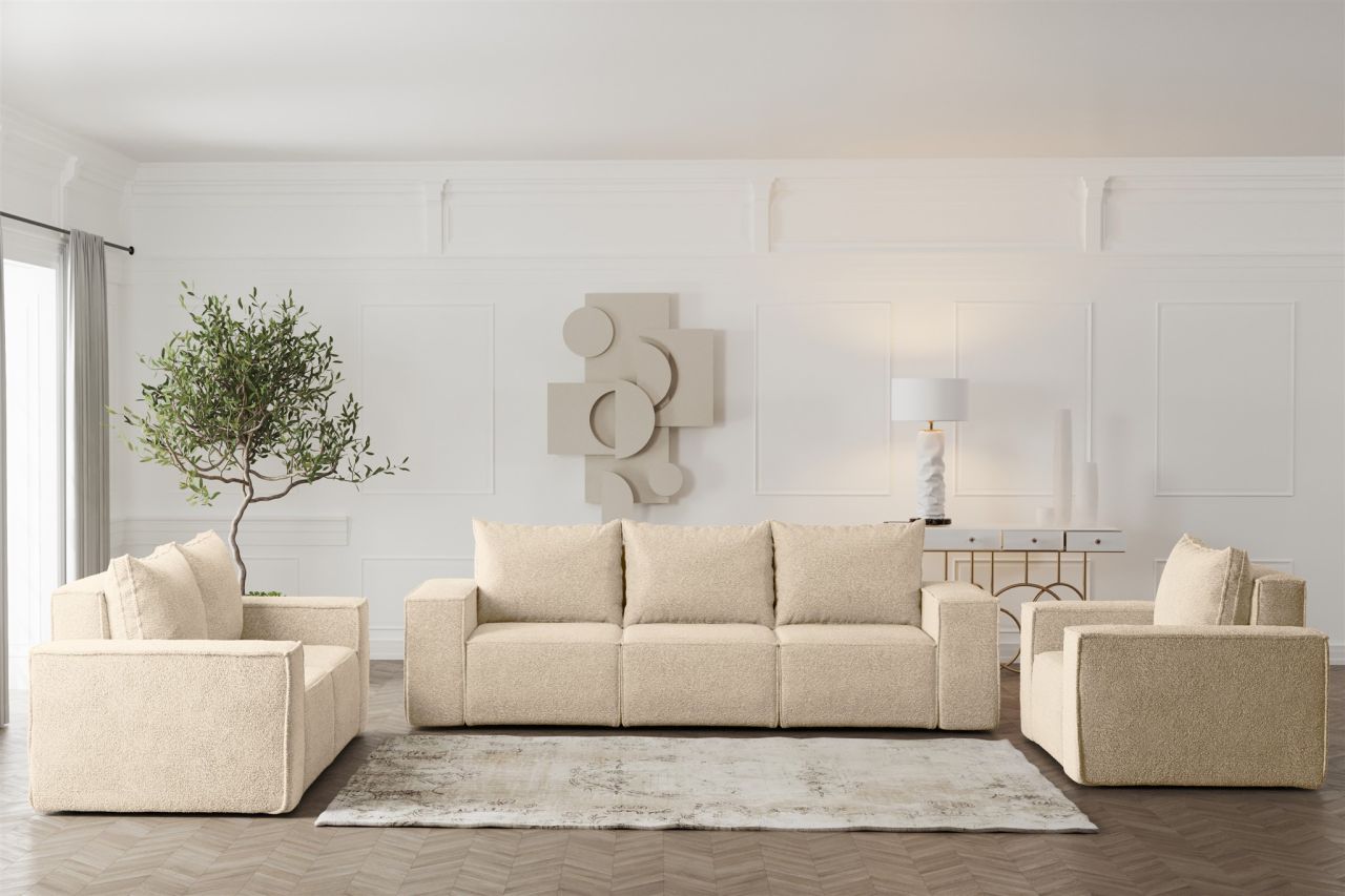 Sofaset ersofa ESTELLE 3-2-1 mit Schlaffunktion Stoff Abriamo Beige