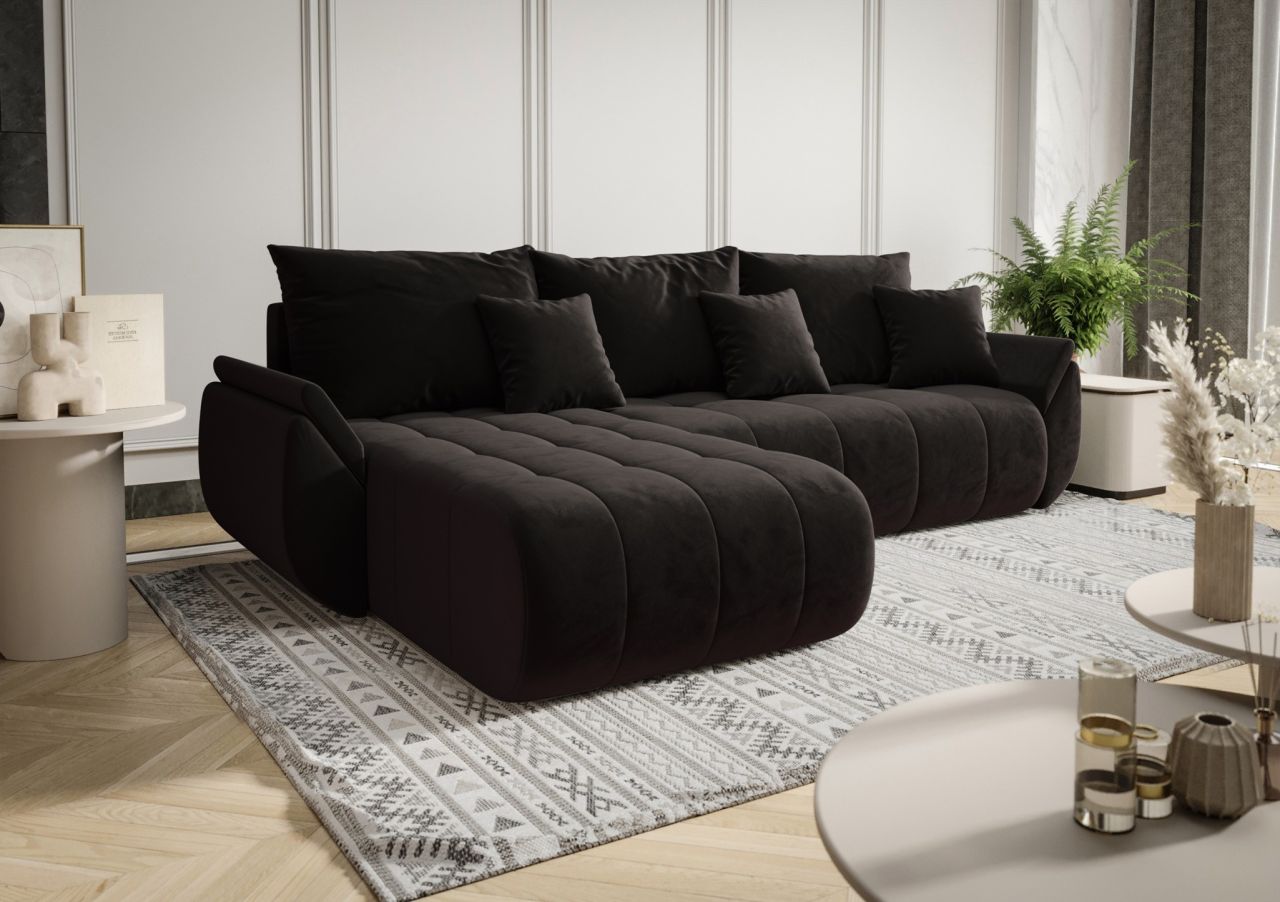 Ecksofa Schlafsofa AKITA Stoff Monolith Dunkelgrau Ottomane Links