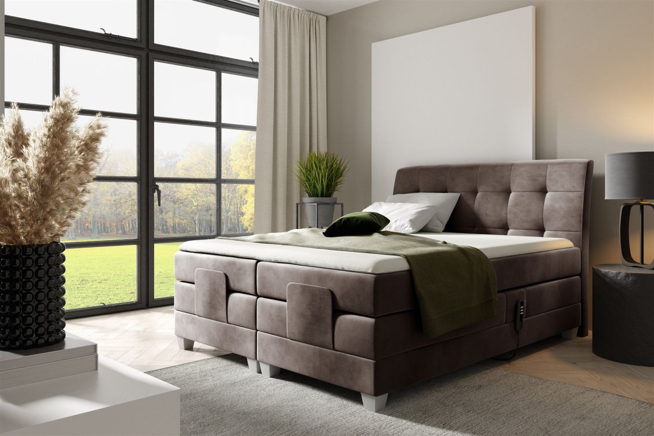 Boxspringbett Elektrisch Bett FRANCO 180x200cm in Stoff Fresh Schokobraun