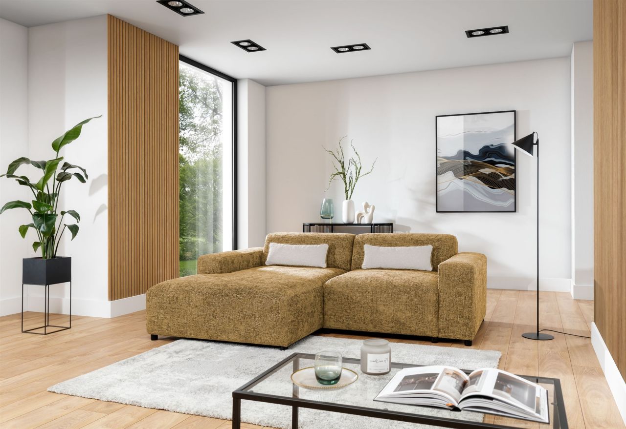 Ecksofa ersofa ROMY XS in Stoff Enjoy Me Honiggelb Ottomane Links