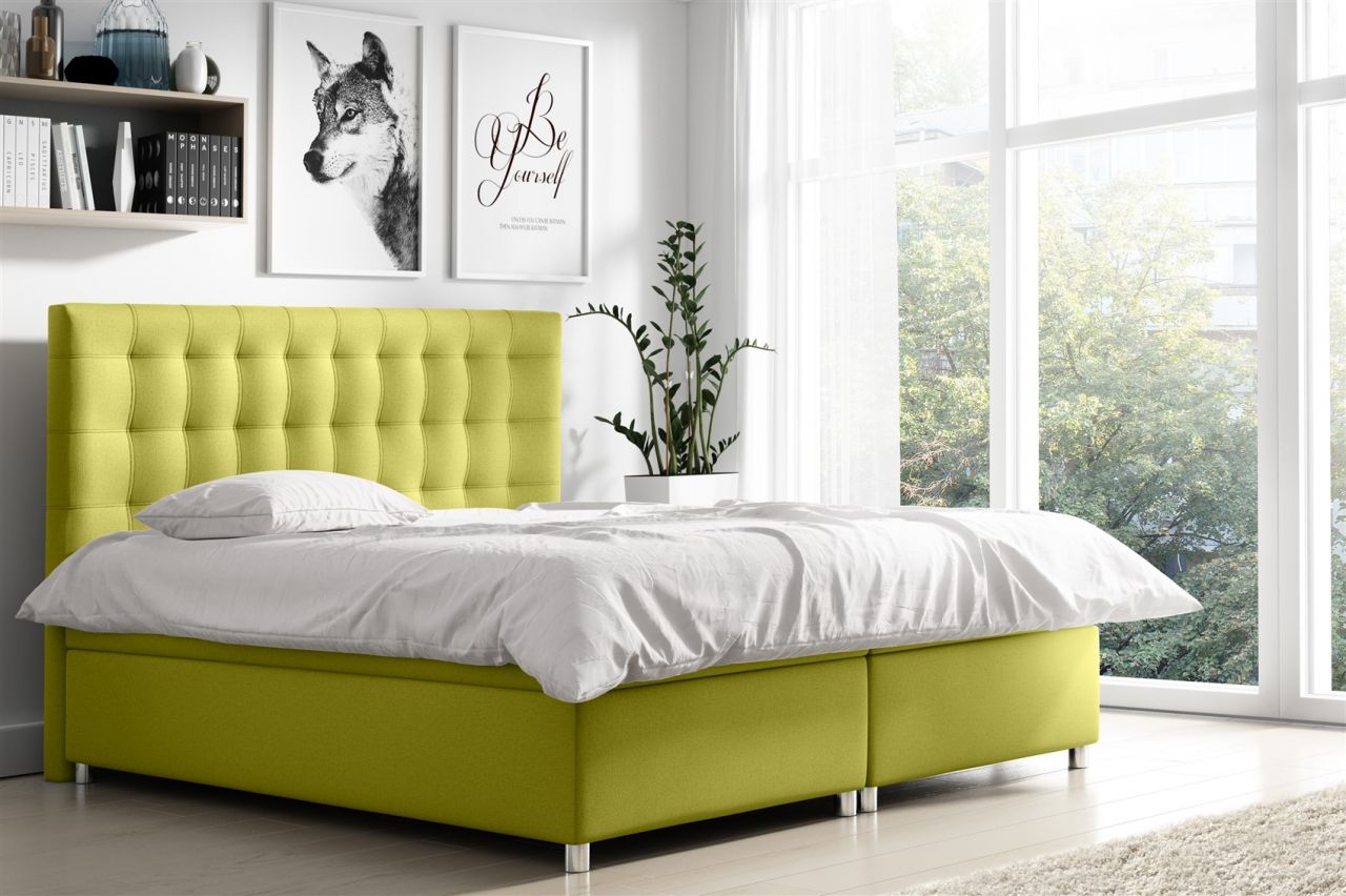 Boxspringbett Schlafzimmerbett ENZO Polyesterstoff Birnengelb 200x200cm