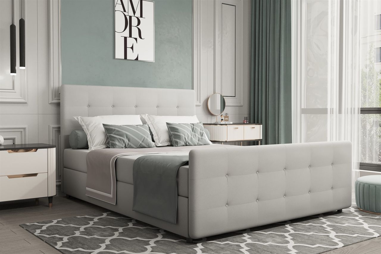 Boxspringbett Schlafzimmerbett MARKOS 120x200cm Stoff Soro Hellgrau inkl. Bet...