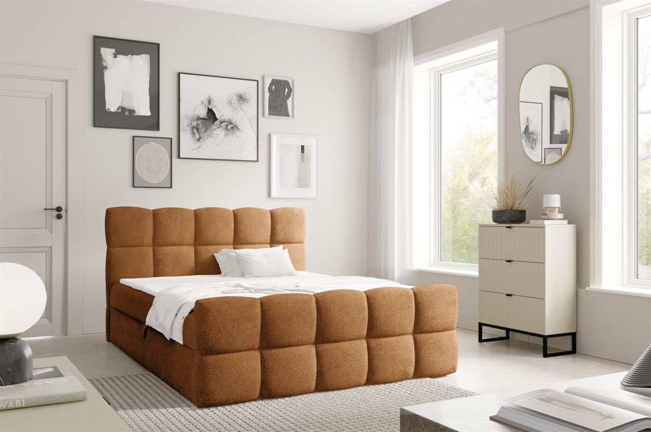 Boxspringbett Schlafzimmerbett SATINE 120x200cm Stoff Coral Cognac