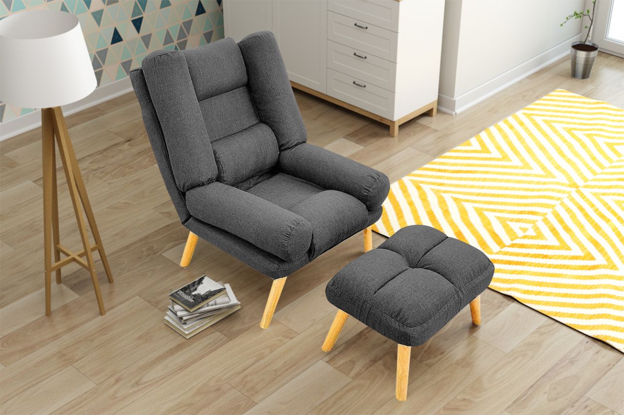 Relaxsessel Sessel VENICE verstellbar in Stoff Dunkelgrau inkl.Hocker