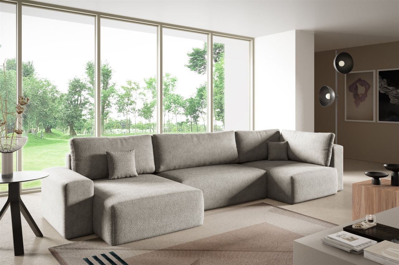 Wohnlandschaft mit Schlaffunktion ARONA XL Stoff Centaur Graubeige Ottomane L...