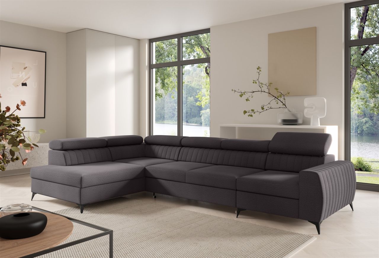 Ecksofa Schlafsofa Sofa TORONTO XL Stoff Element Schwarz Ottomane Links