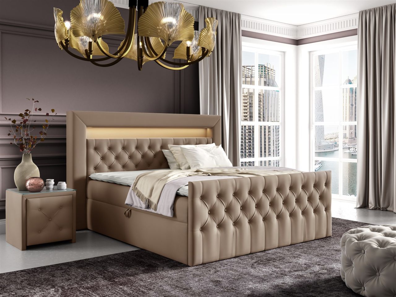 Boxspringbett Schlafzimmerbett ERNESTO Nr.2 120x200cm in Elisa Velvet Beige