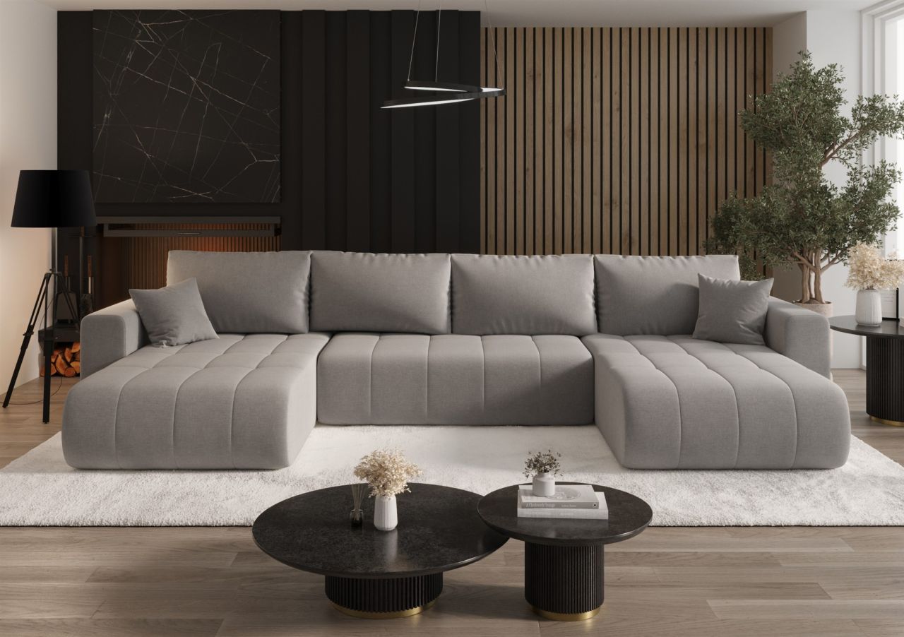 Wohnlandschaft Sofa mit Schlaffunktion CAMILA Stoff Wind Greige