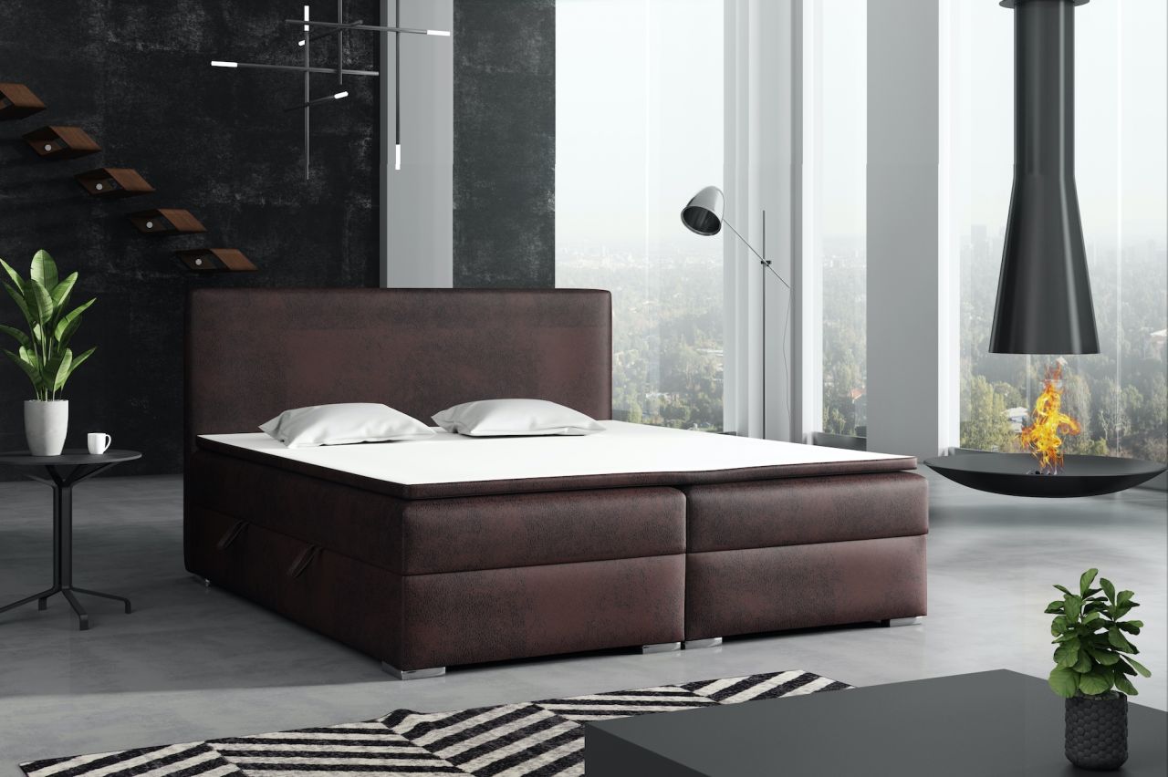 Boxspringbett Schlafzimmerbett DORIAN 140x200cm Vintage Dunkelbraun