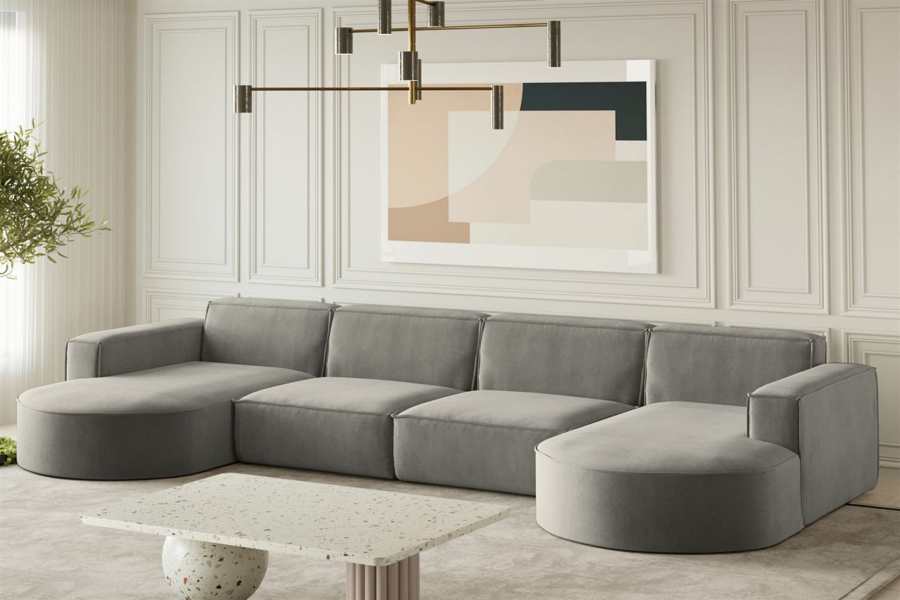 Wohnlandschaft U-Form Sofa PALMA XL in Stoff Noel Grau
