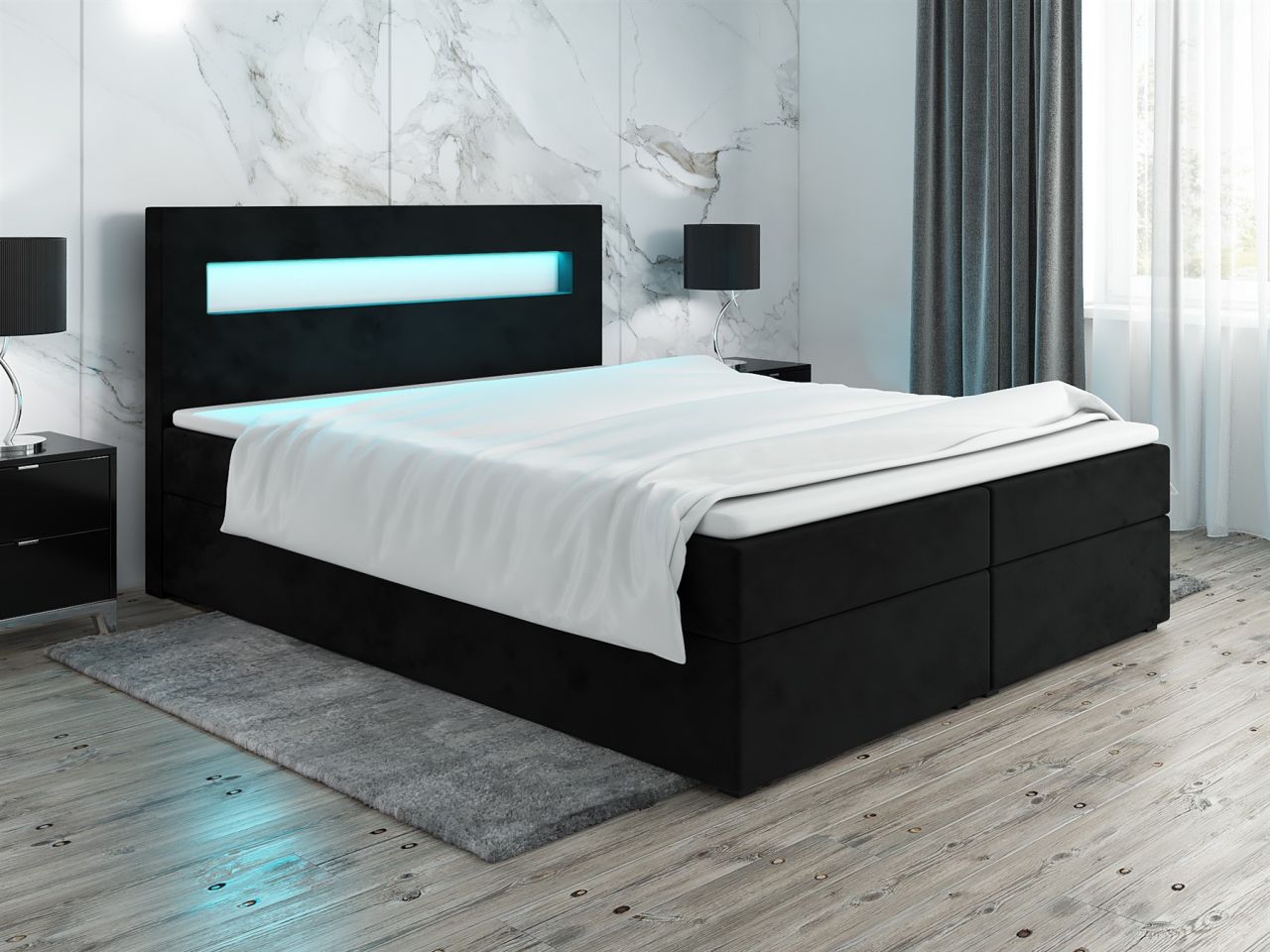 Boxspringbett Schlafzimmerbett PAROZO 140x200cm Stoff Schwarz inkl. Bettkasten