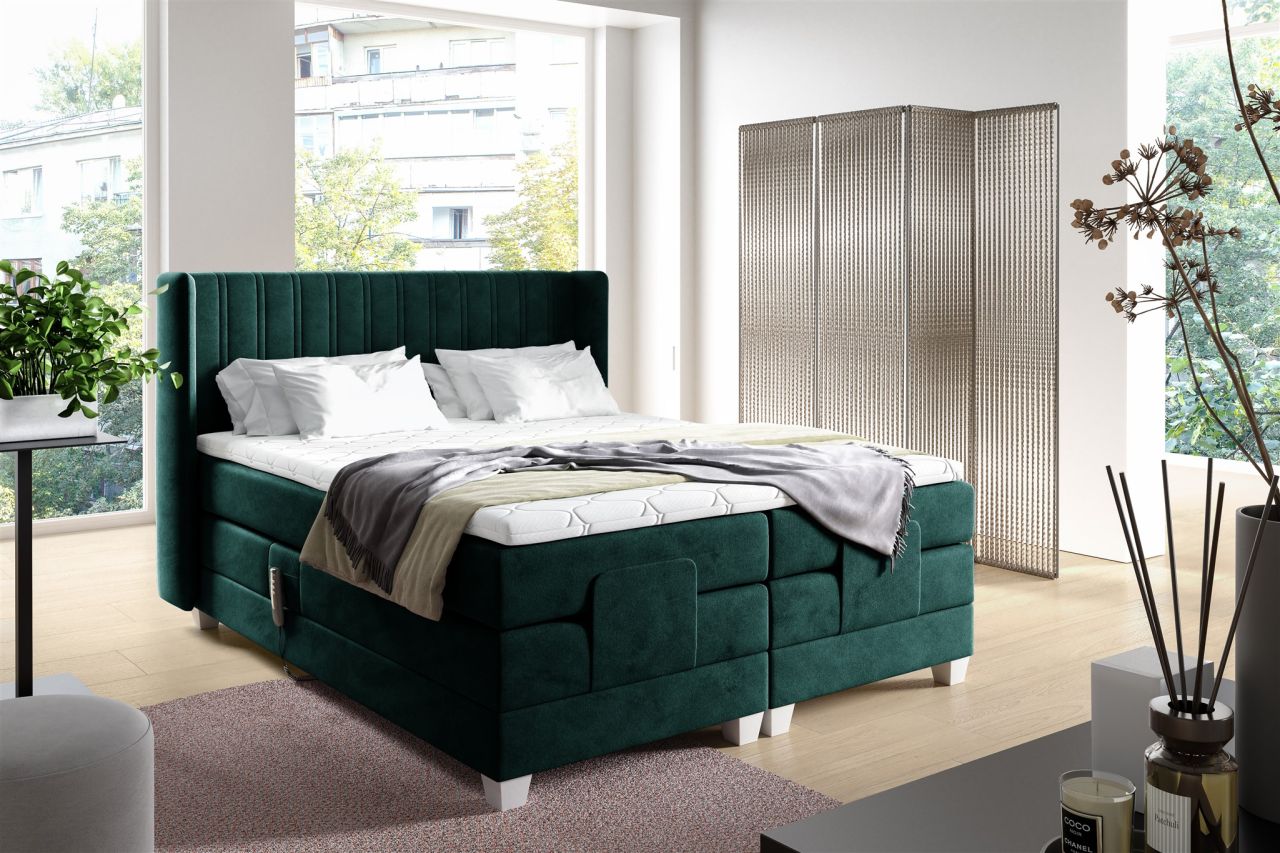 Boxspringbett Elektrisch Bett MAGNUS 120x200cm in Stoff Salvador Flaschengrün
