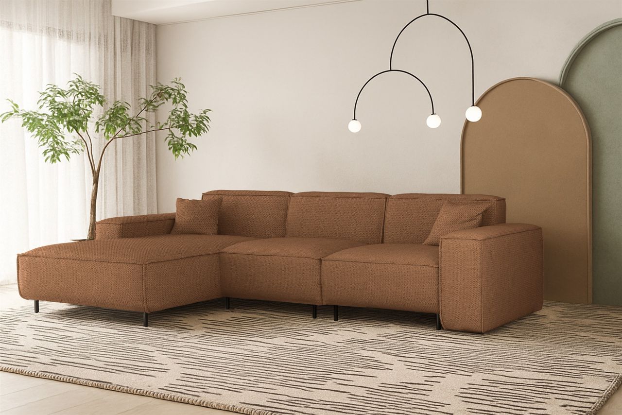 Ecksofa Designersofa GLORIA in Stoff Artico Rostbraun Ottomane Links