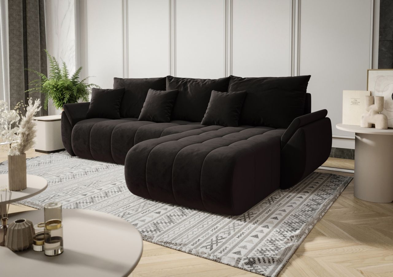OUTLET Ecksofa Schlafsofa AKITA Stoff Monolith Dunkelgrau Ottomane Rechts