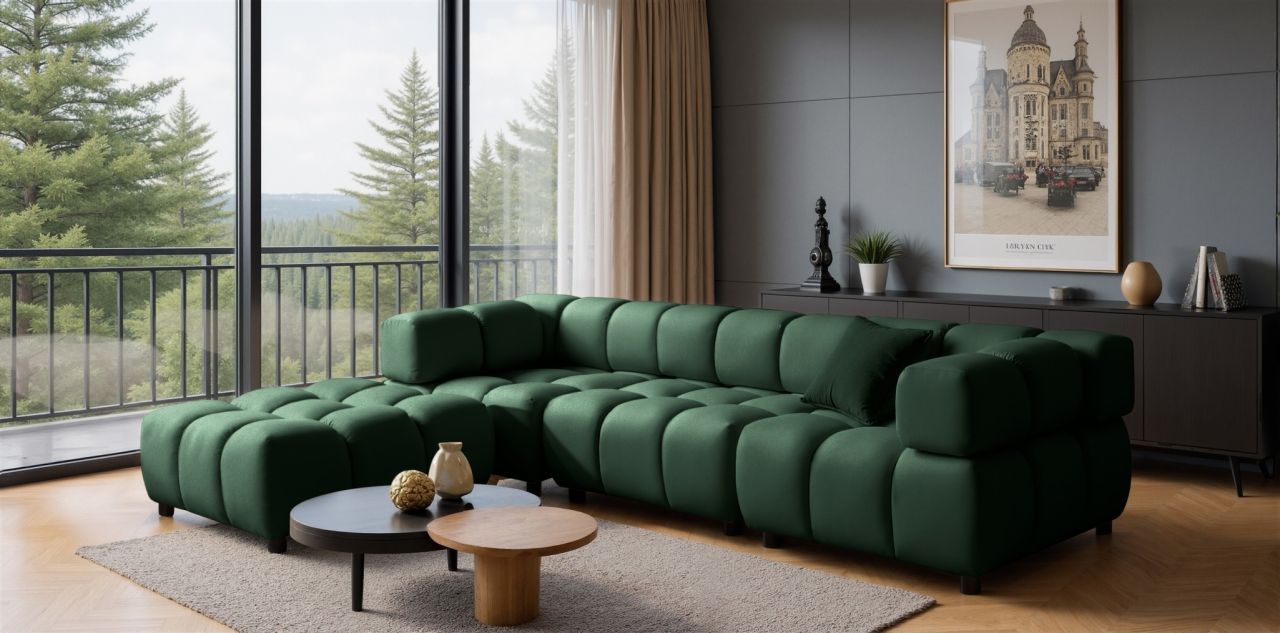 Sofa ersofa FLOW 3-Sitzer inkl. 1 x Polsterhocker Stoff Bluvel Flaschen...