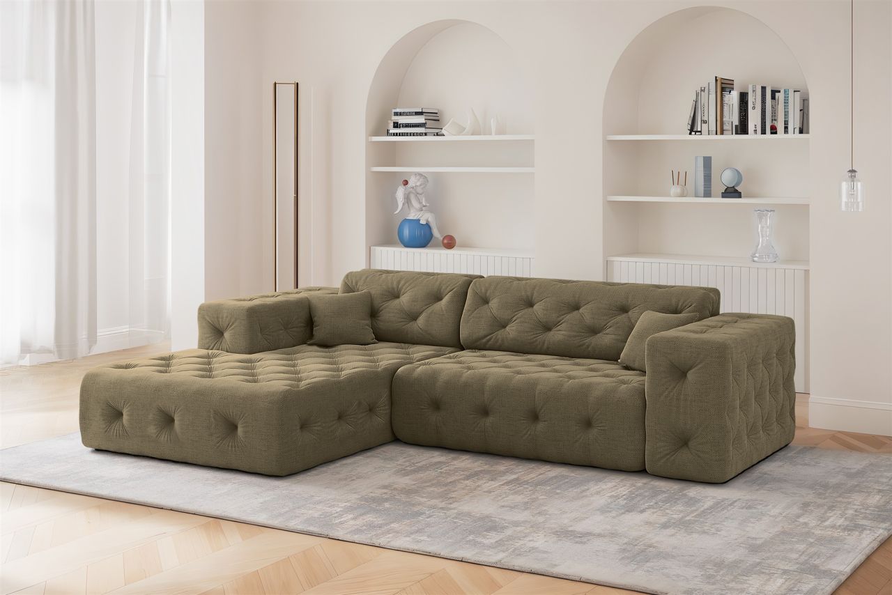 Ecksofa ersofa CHANTAL in Stoff Moly Grün Ottomane Links