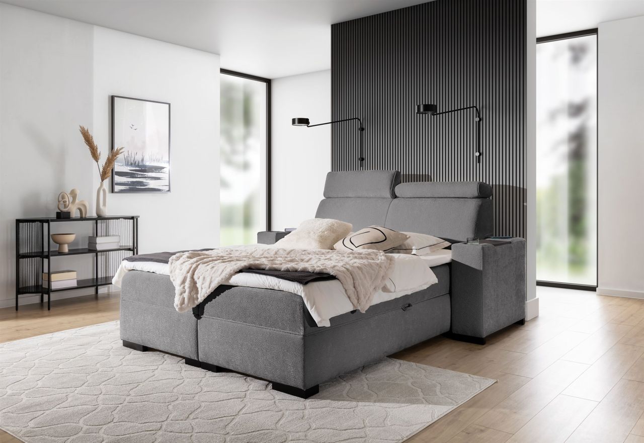 Boxspringbett Bett NESTOR 120x200cm Set.1 in Stoff Dress Me Grau