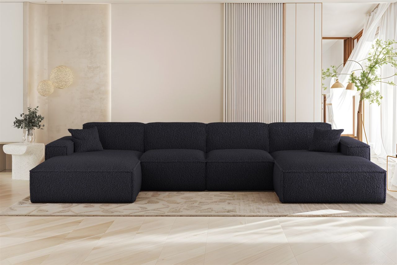 Wohnlandschaft Sofa U-Form CELES PREMIUM in Stoff Sven Dunkelblau