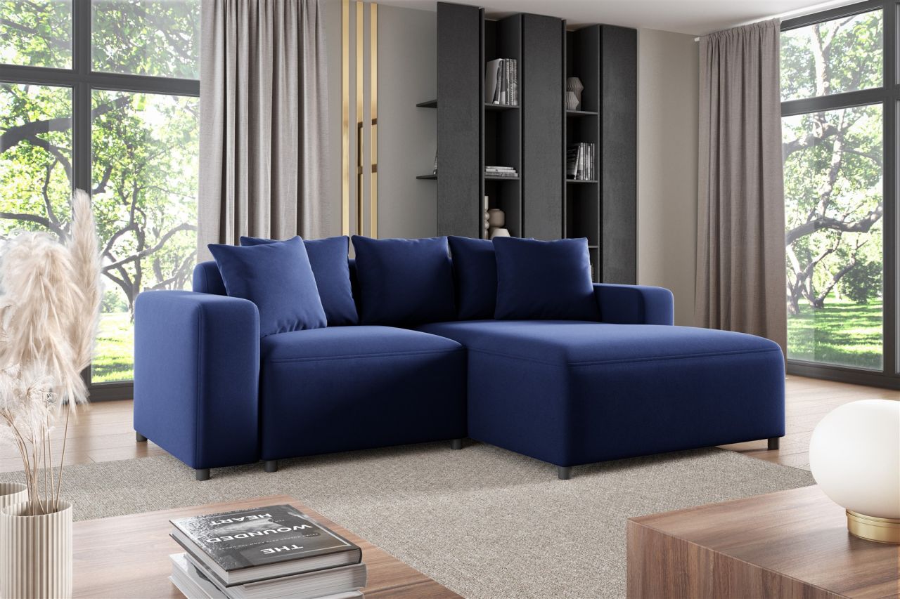 Ecksofa ersofa Sofa MEGAN XS in Stoff Salvador Dunkelblau Ottomane Rechts
