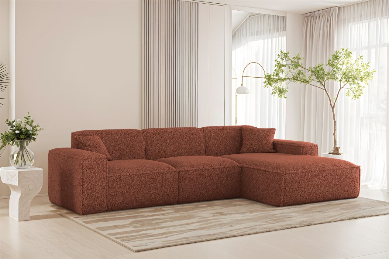 Ecksofa Designersofa CELES PREMIUM in Stoff Sven Rostbraun Ottomane Rechts