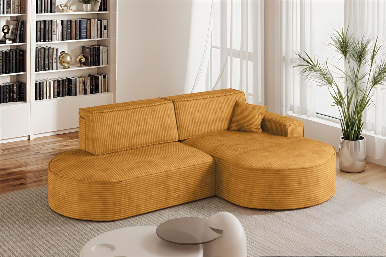 Ecksofa Schlafsofa Sofa VENEDIG Stoff Poso Honiggelb Ottomane Rechts