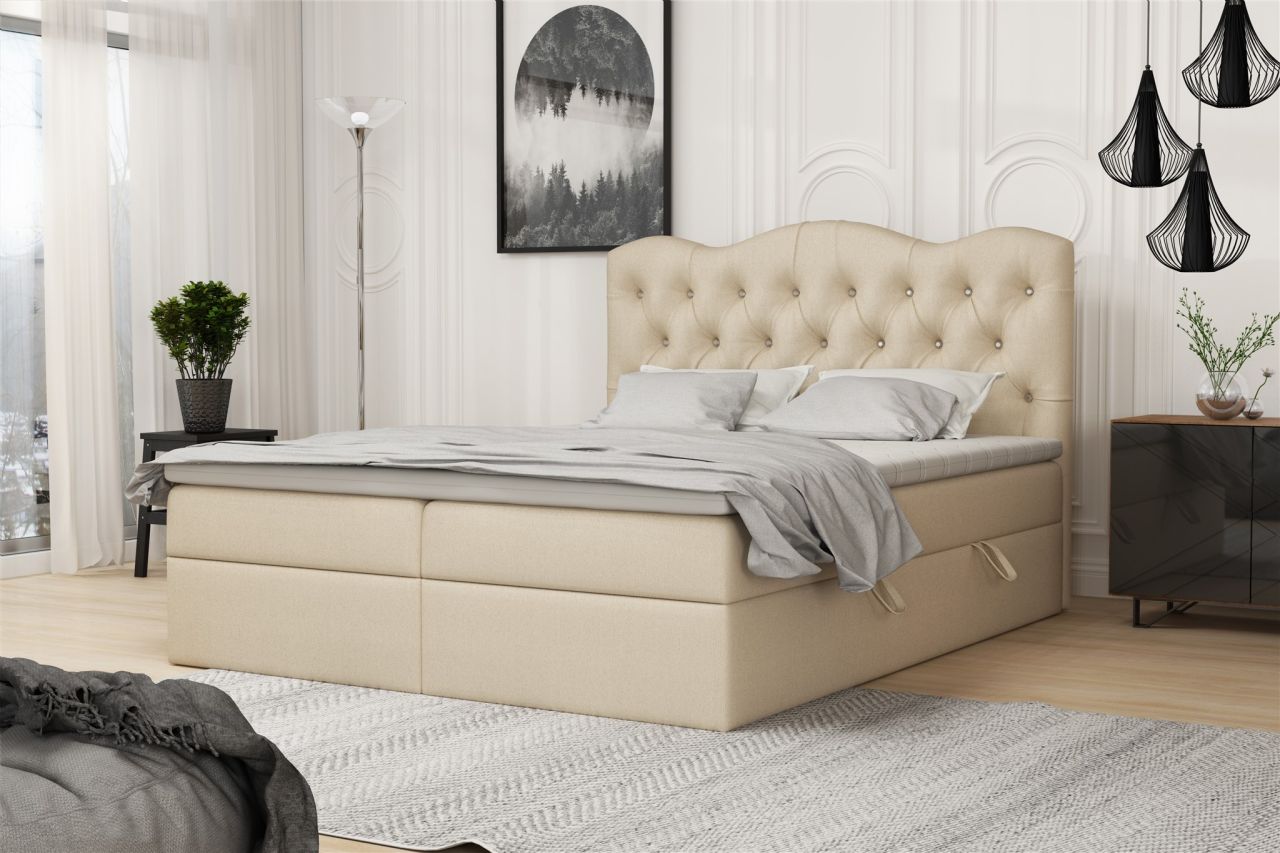 Boxspringbett Schlafzimmerbett LODOS 200x200cm Kunstleder Soft Creme
