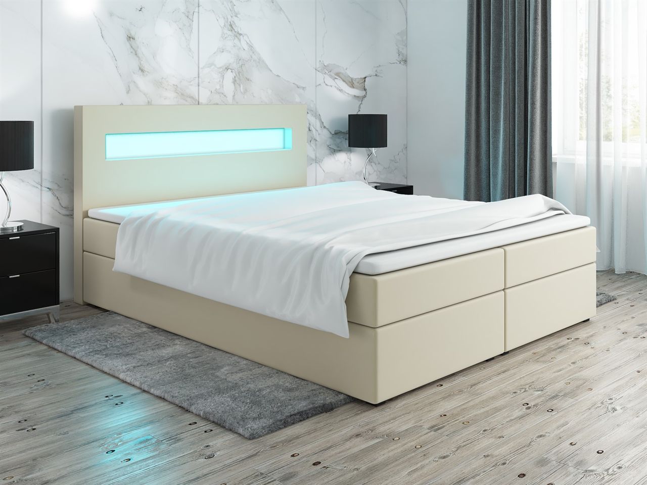 Boxspringbett Schlafzimmerbett PAROZO 140x200cm Kunstleder Creme inkl.Bettkasten