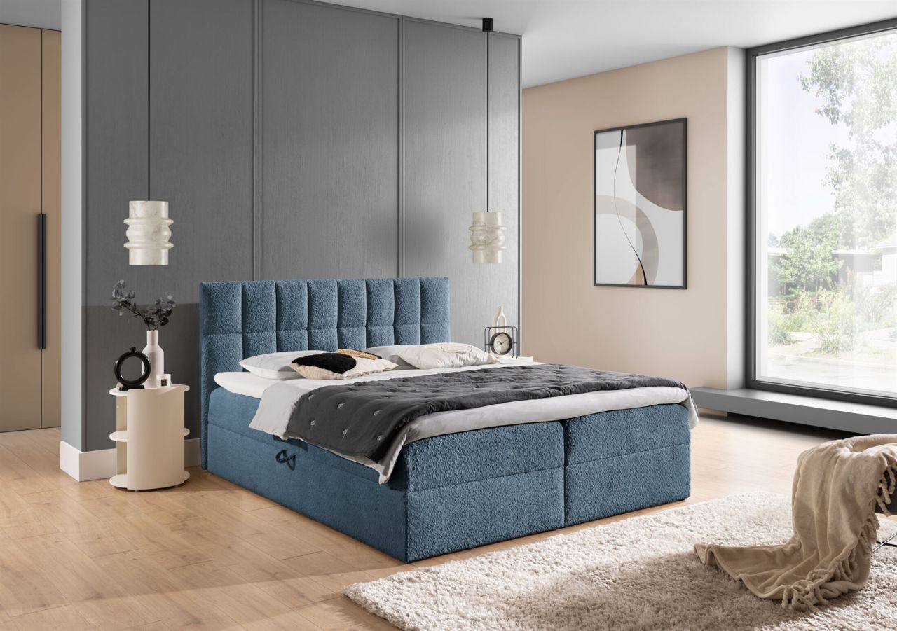 Boxspringbett Schlafzimmerbett DOMINGA 120x200cm Stoff Coral Himmelblau
