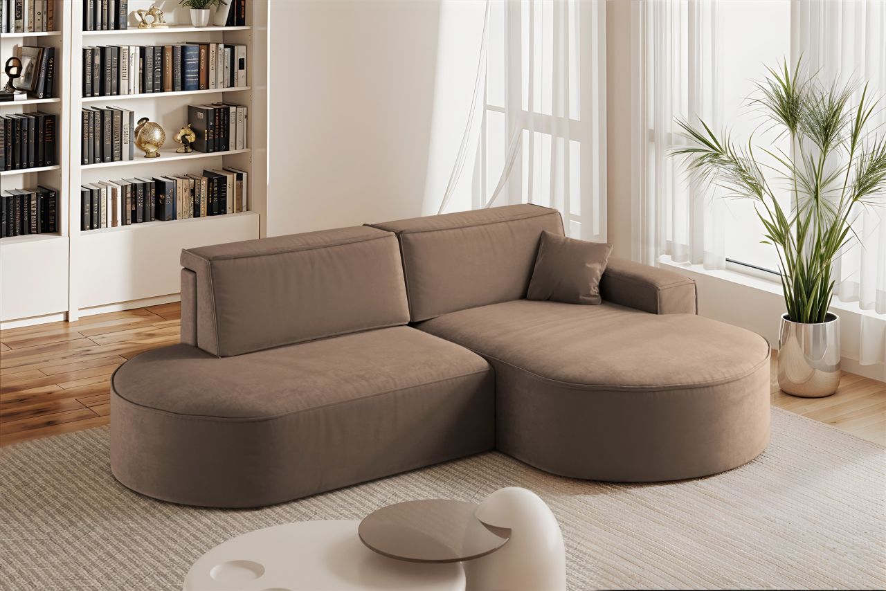 Ecksofa Schlafsofa Sofa VENEDIG Stoff Salvador Braun Ottomane Rechts