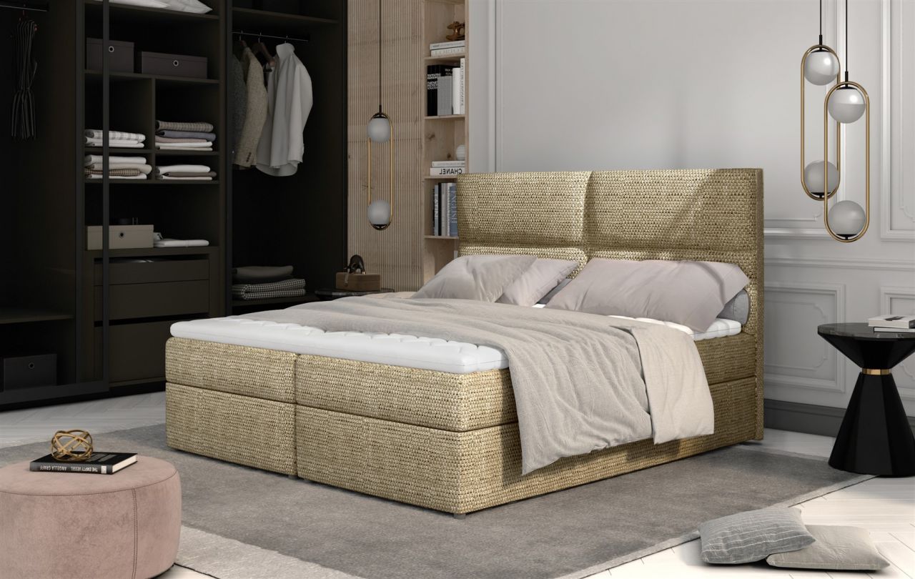 Boxspringbett Schlafzimmerbett HAZEL 160x200cm Stoff Berlin Beige