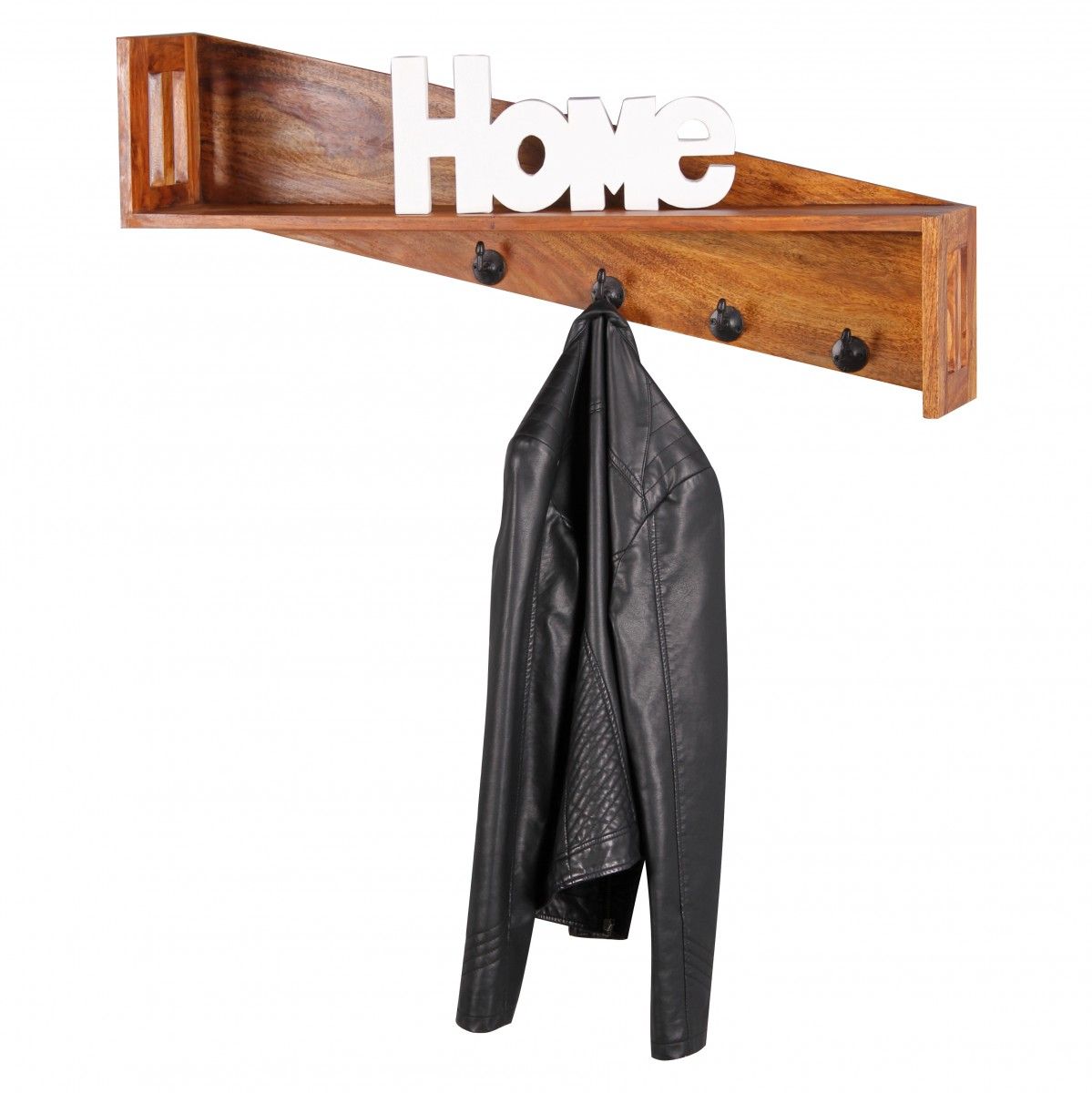 Fun Möbel Wandgarderobe mit 4 Haken BUDAK Flur Wand Regal Massiv Sheesham