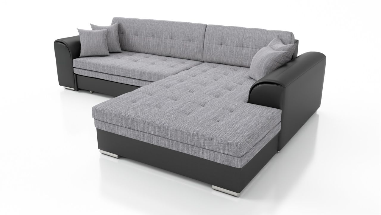 Couchgarnitur SARRA Schwarz- Grau mit Schlaffunktion Ottomane Rechts